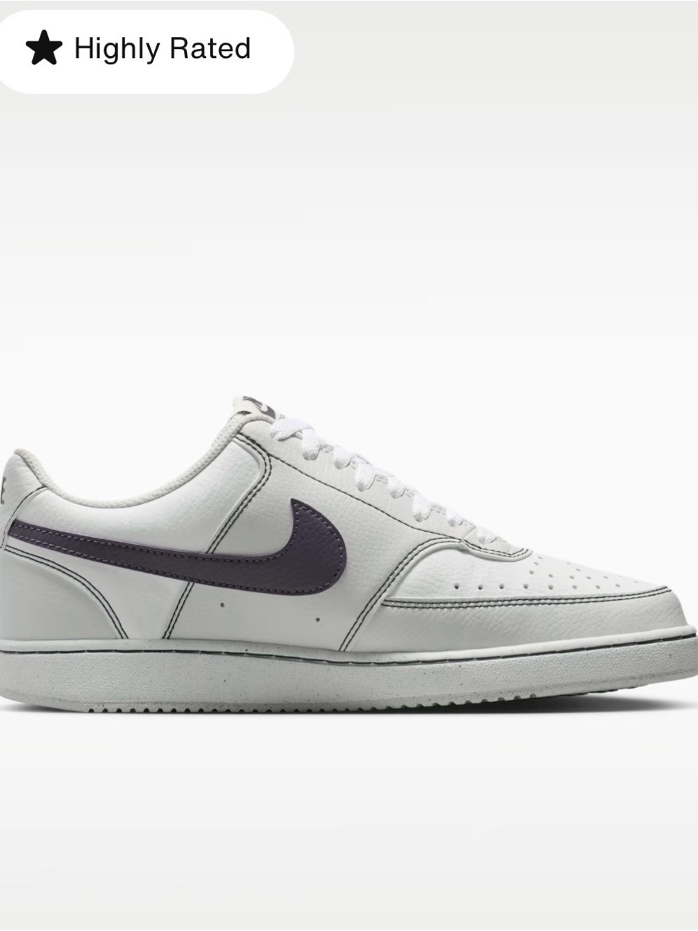 Nike Men’s White Leather Sneakers with Purple Swoosh